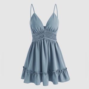 NWT!! Cider Solid Hollow Out Ruffle Mini Dress